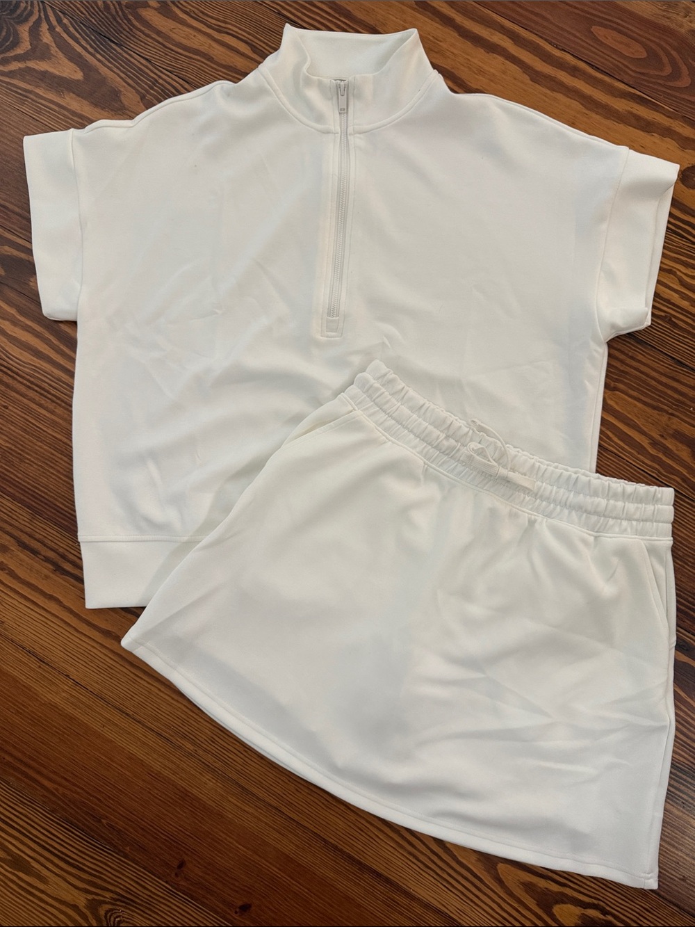 Women’s White Zip-Neck Lounge Top and Skort Set